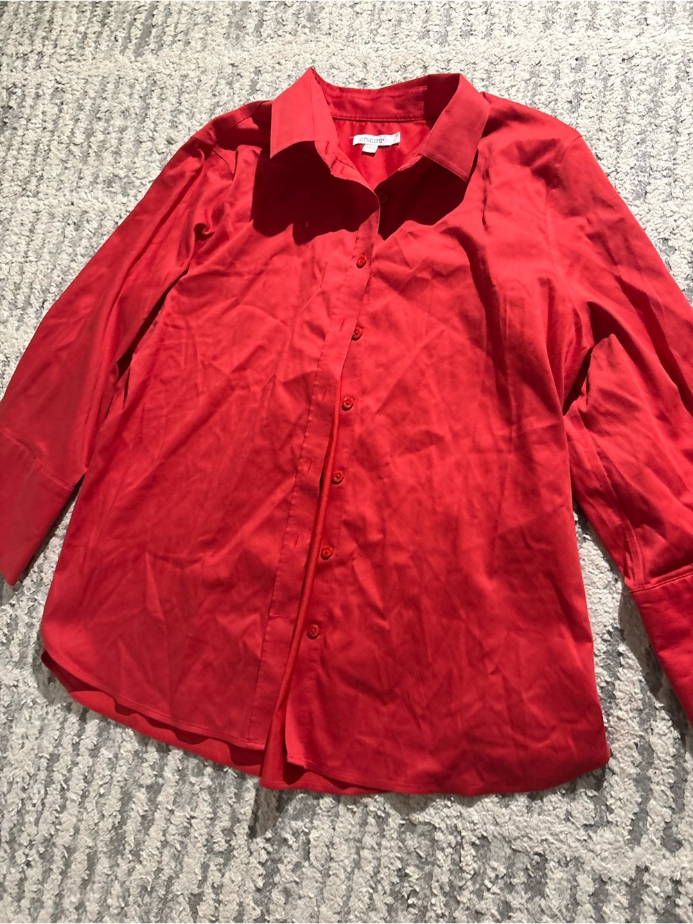 Chicos bold red long sleeve button down collared shirt size 14 - Picture 2 of 4